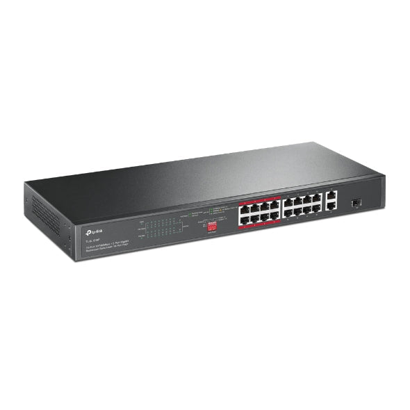 16-Port 10/100 Mbps + 2-Port Gigabit Rackmount Switch with 16-Port PoE+