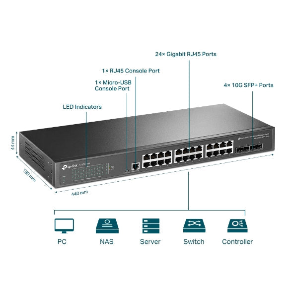 JetStream 24-Port Gigabit L2+ Managed Switch with 4 10GE SFP+ Slots