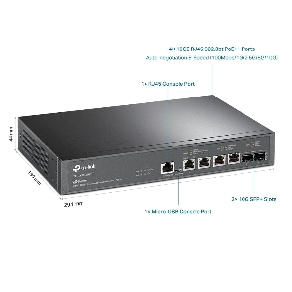 JetStream 6-Port 10GE L2+ Managed Switch with 4-Port PoE++